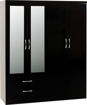 Black Gloss Wardrobe 4 Door 2 Drawer Mirrored Storage Cabinet Clothes Unit