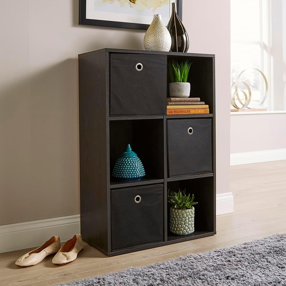 6 Cube Storage Shelf Black Wooden Bookcase Display Unit 90cm
