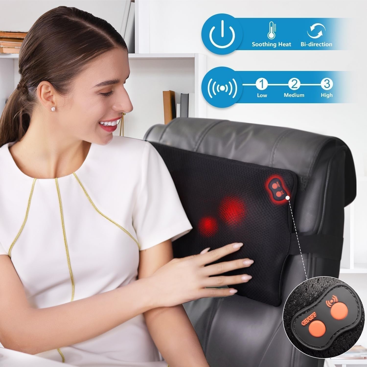 Shiatsu Back & Neck Massager with Heat Deep Tissue Kneading Massage Pillow