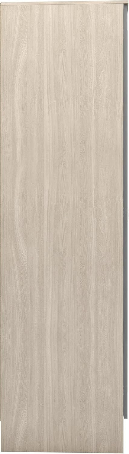 Grey Gloss Wardrobe with Mirror & Drawers Oak Effect Storage Unit