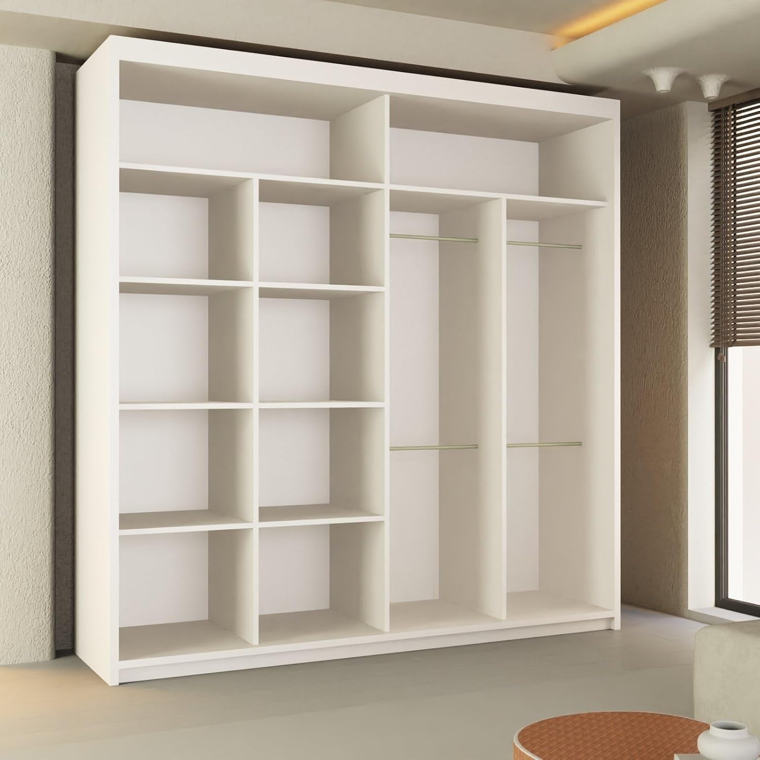 White Sliding Wardrobe 203cm Mirror Doors Modern Bedroom Storage Unit