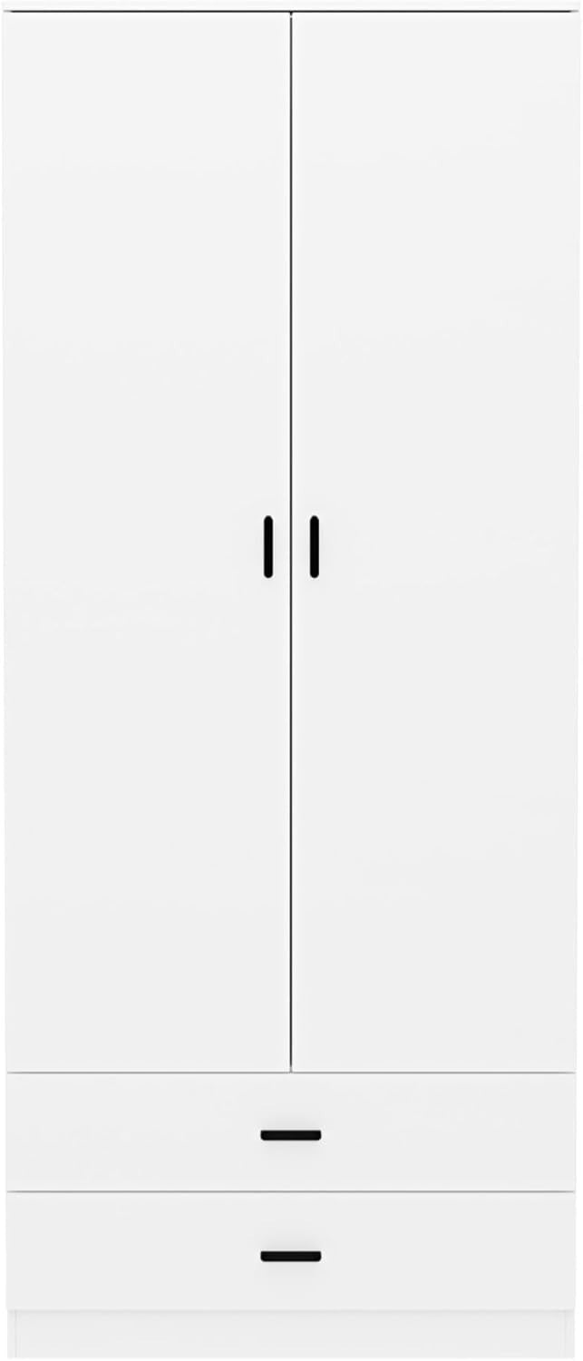 2 Door Wardrobe White Drawers Bedroom Storage Cabinet with Hanging Rail