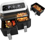 Dual Air Fryer 9L 3 Basket Set Dishwasher Safe Match Sync Cook 10 Presets