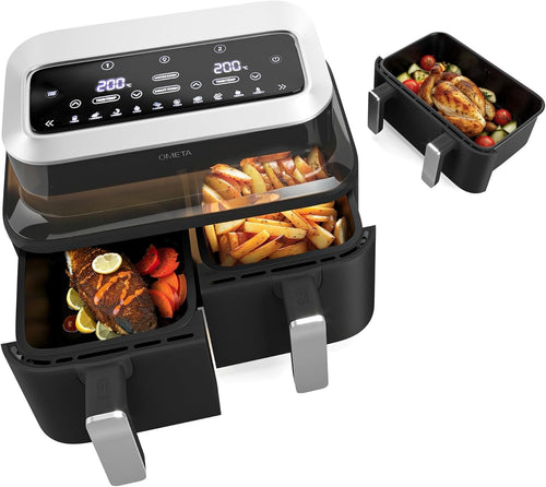 Dual Air Fryer 9L 3 Basket Set Dishwasher Safe Match Sync Cook 10 Presets