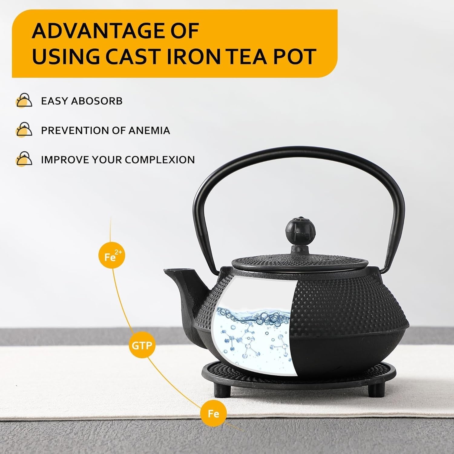 Cast Iron Japanese Teapot Set 700ml Tea Kettle Infuser Cups Tray