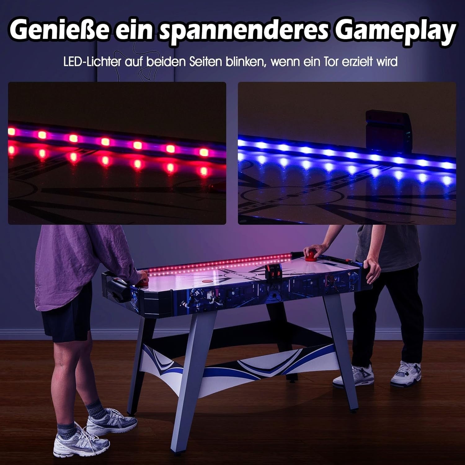 54in Air Hockey Table LED Lights Electronic Scoring Indoor Game