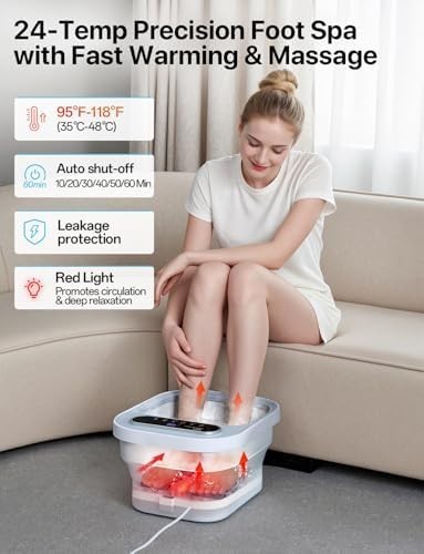 Foot Spa Massager with Heat, Bubbles & Shiatsu Rollers Pedicure Tub