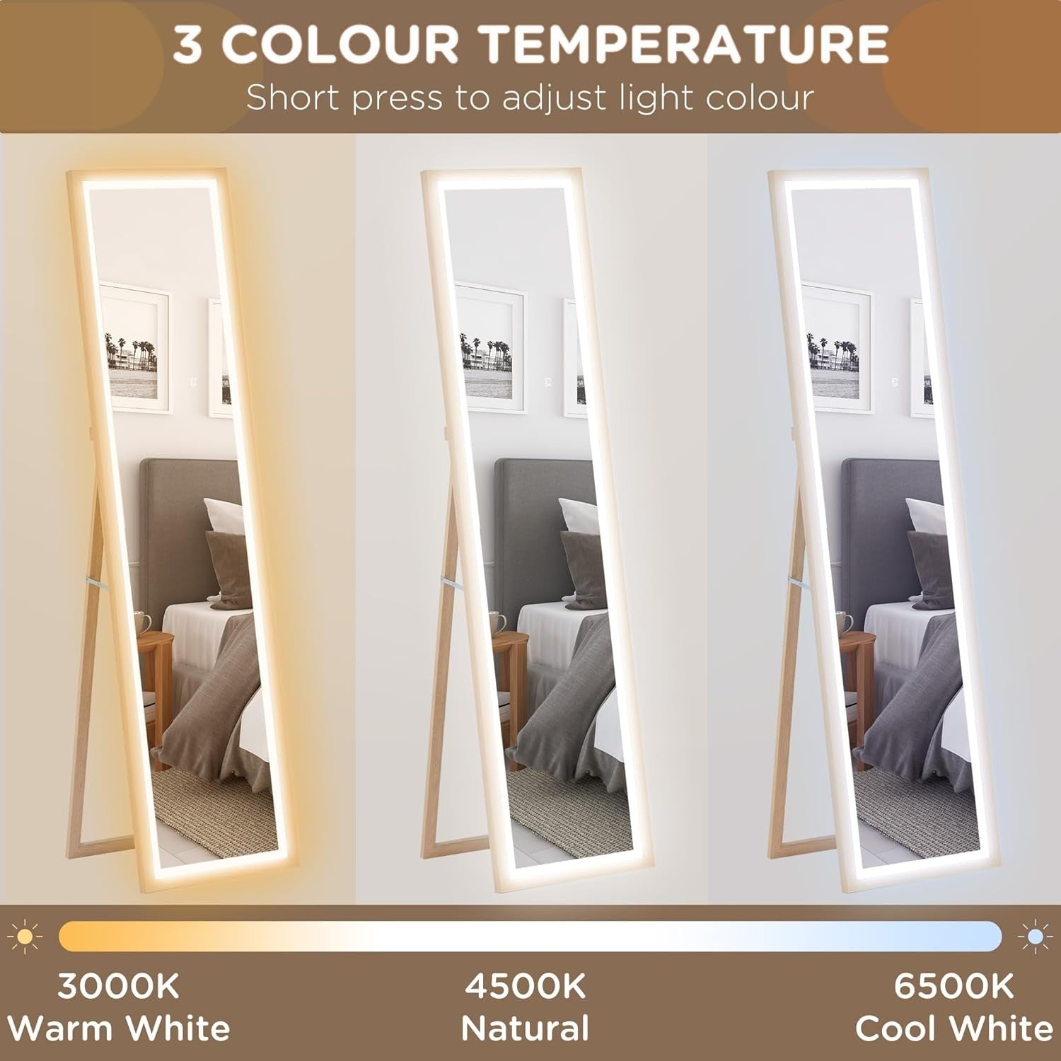 LED Full Length Mirror 160x40cm Freestanding Wall Leaning Light-Up