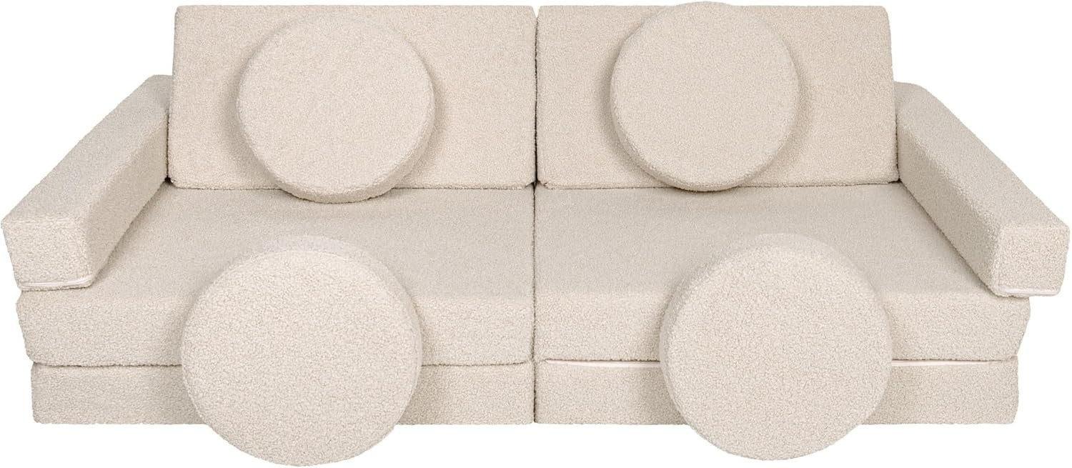 Modular Kids Sofa Playset, Convertible Foam Sofa Bed, Soft Bouclé Fabric