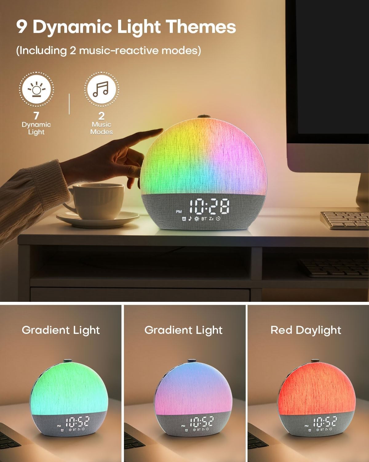 Sunrise Alarm Clock White Noise Wake Up Light RGB Night Lamp Heavy Sleepers