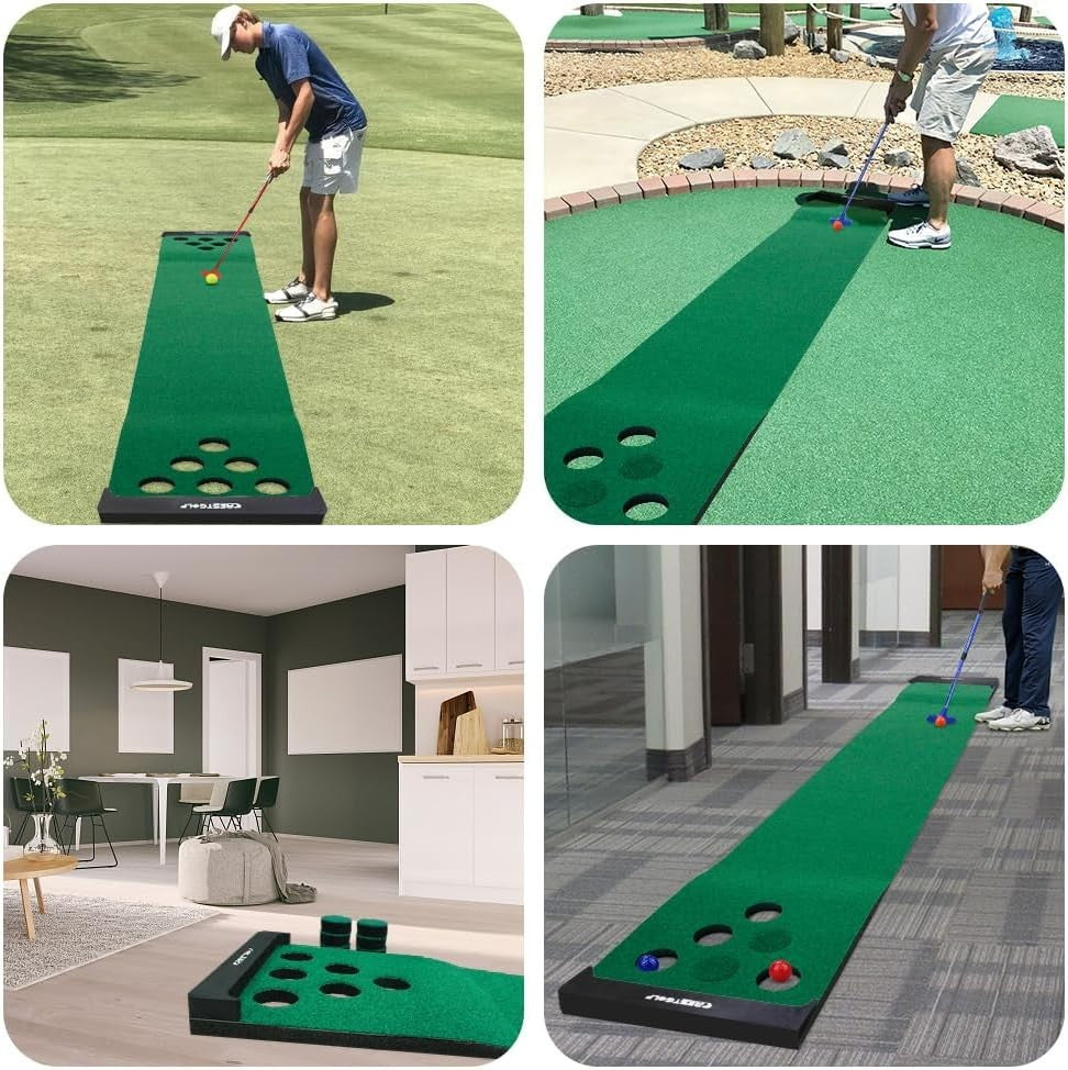 Golf Putting Mat Indoor Practice Green w/ 2 Putters & 6 Balls