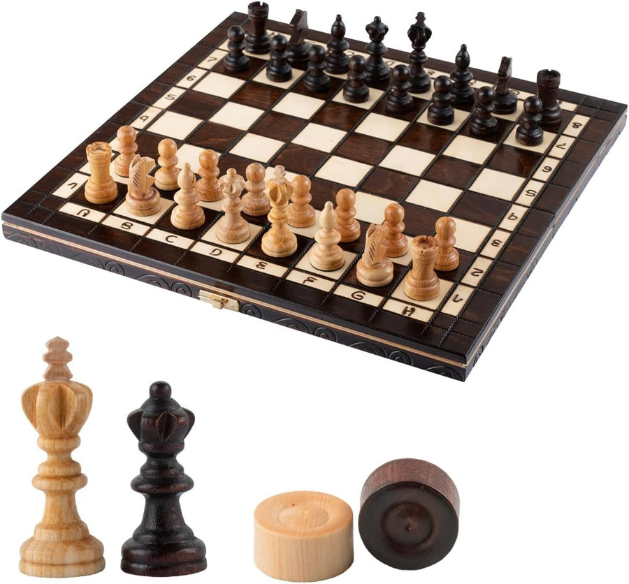 2in1 Cherry Wood Chess & Checkers Set 35cm | Foldable Board | Luxury Handmade