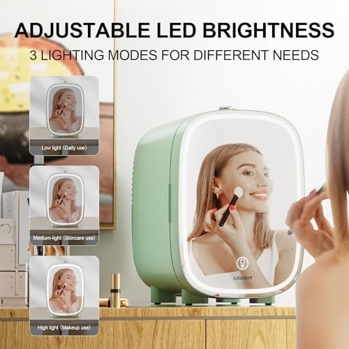 4L Skincare Mini Fridge Cooler & Warmer LED Mirror Portable Green
