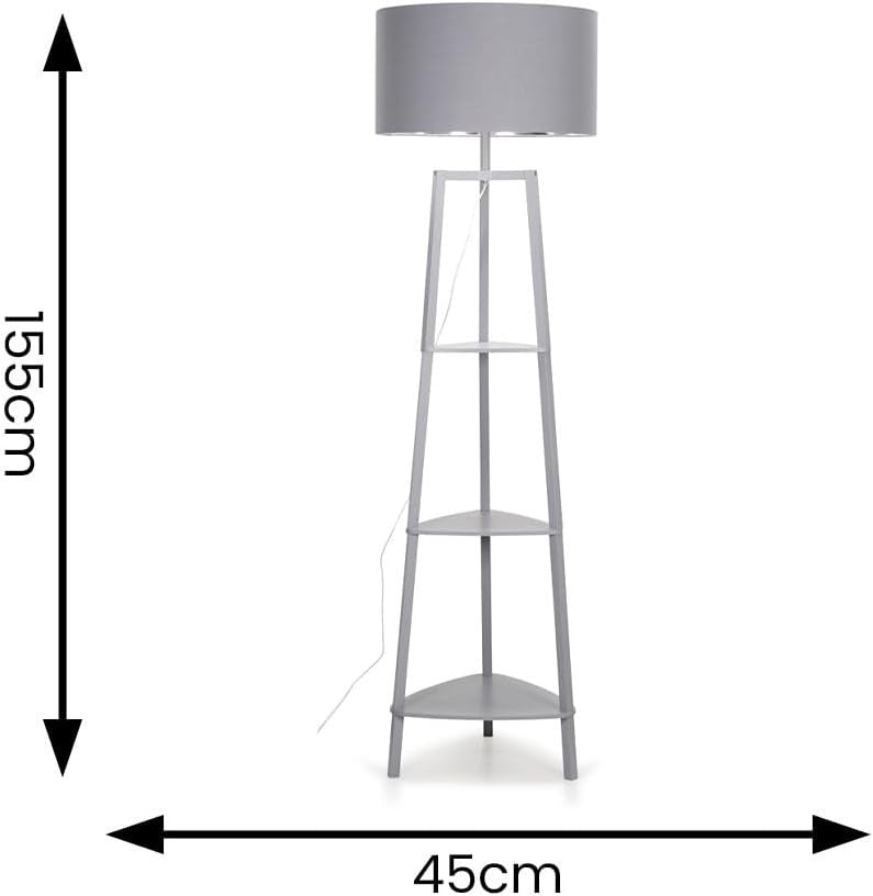 Modern Grey Floor Lamp with 3 Storage Shelves & LED Bulb, 61" Tall