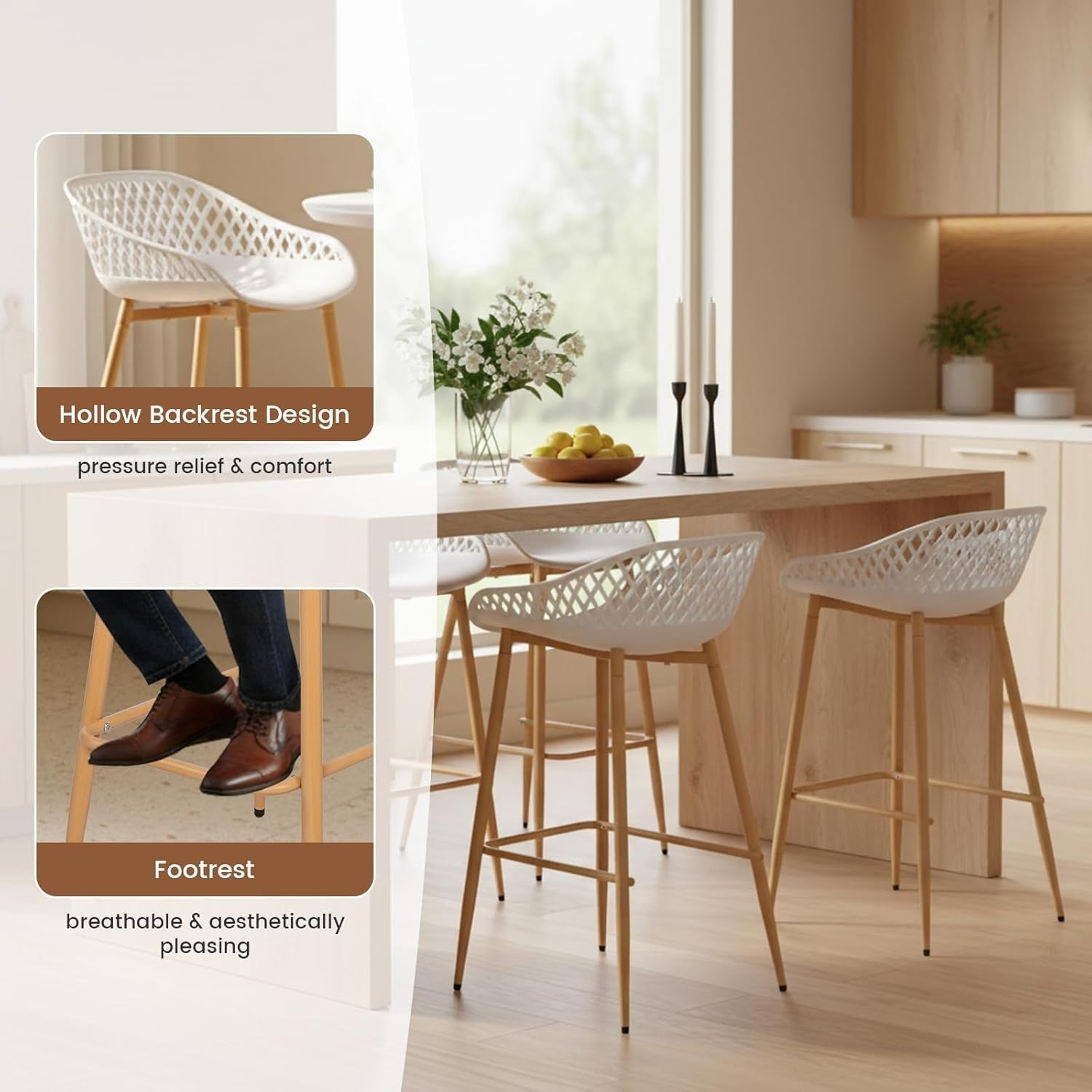 Bar Stools Set of 8 with Backrest 68cm Seat Height Metal Legs Black
