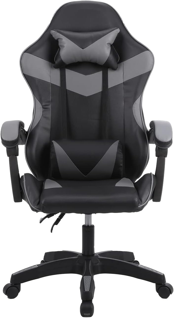 Ergonomic Gaming Chair Office Desk Chair 360° Swivel Faux Leather Grey