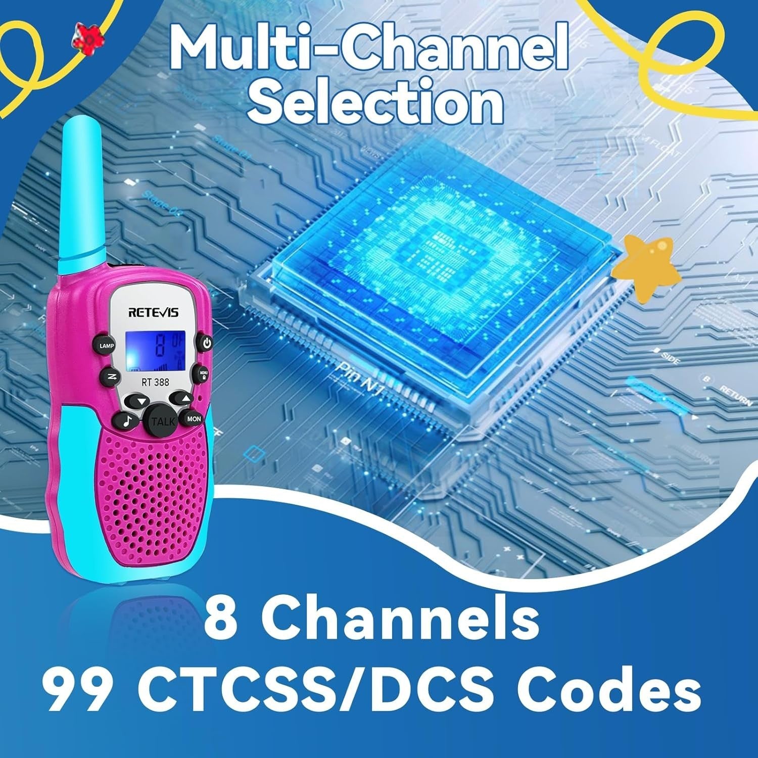 Kids Walkie Talkie VOX Flashlight Clear Sound Toy Gift Blue Pink 1Pc