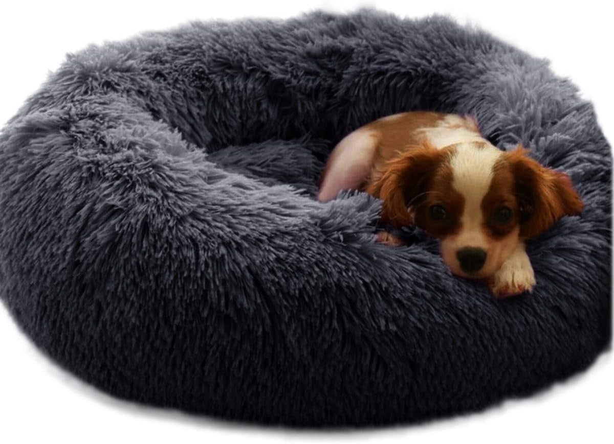 XL 100cm Calming Donut Dog Bed Washable Non Slip Dark Grey