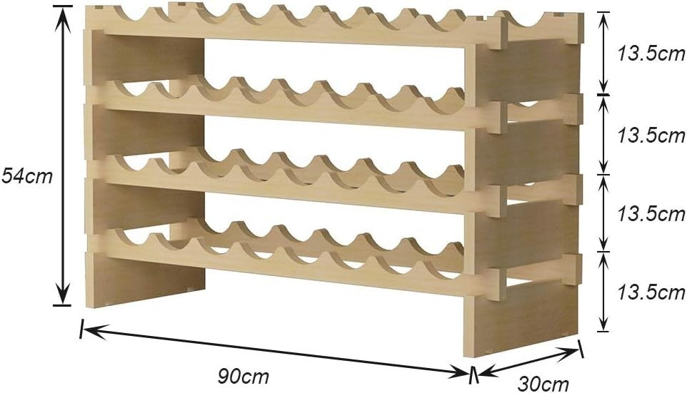4-Tier Wooden Wine Rack 32 Bottle Storage | Natural Solid Wood Countertop