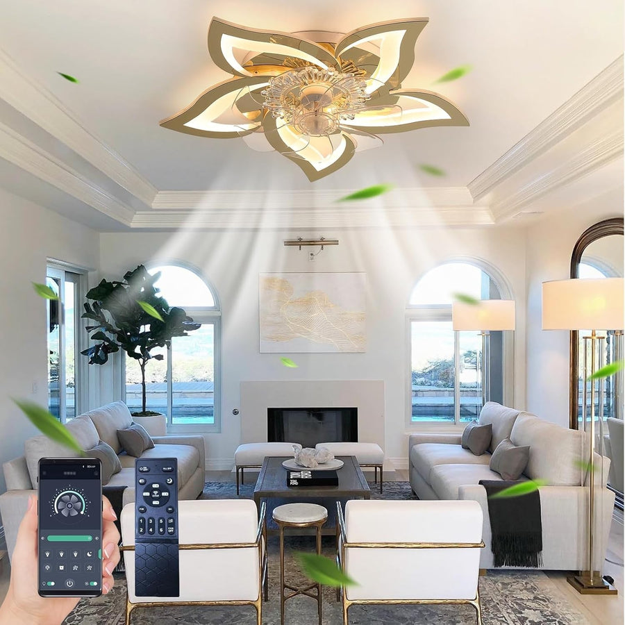 69CM Ceiling Fan Light, 6 Speeds, Dimmable LED, Remote, Gold, Bedroom/Living