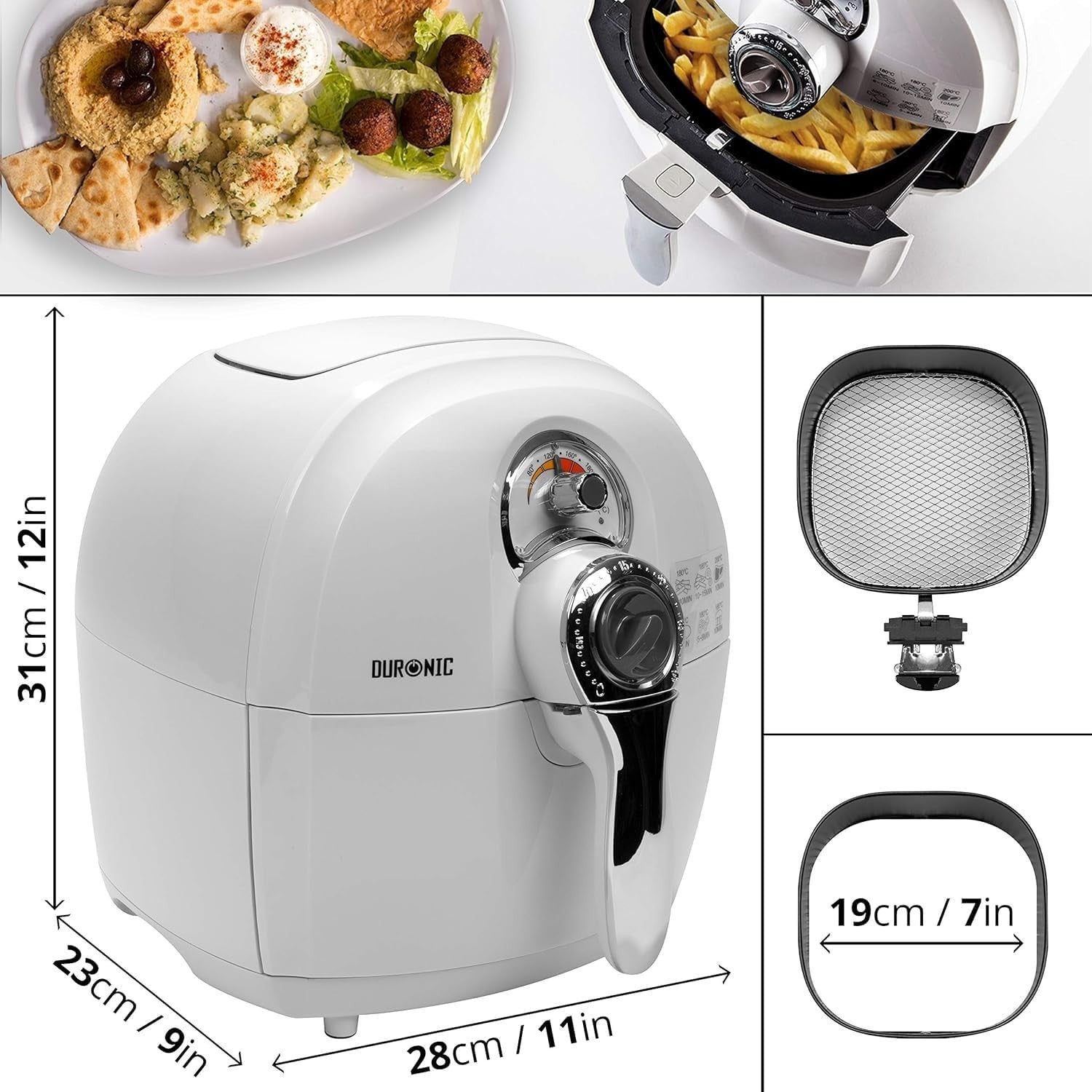 Air Fryer 4.5L Drawer 1500W Oil Free Mini Oven Timer Temp 80-200C White