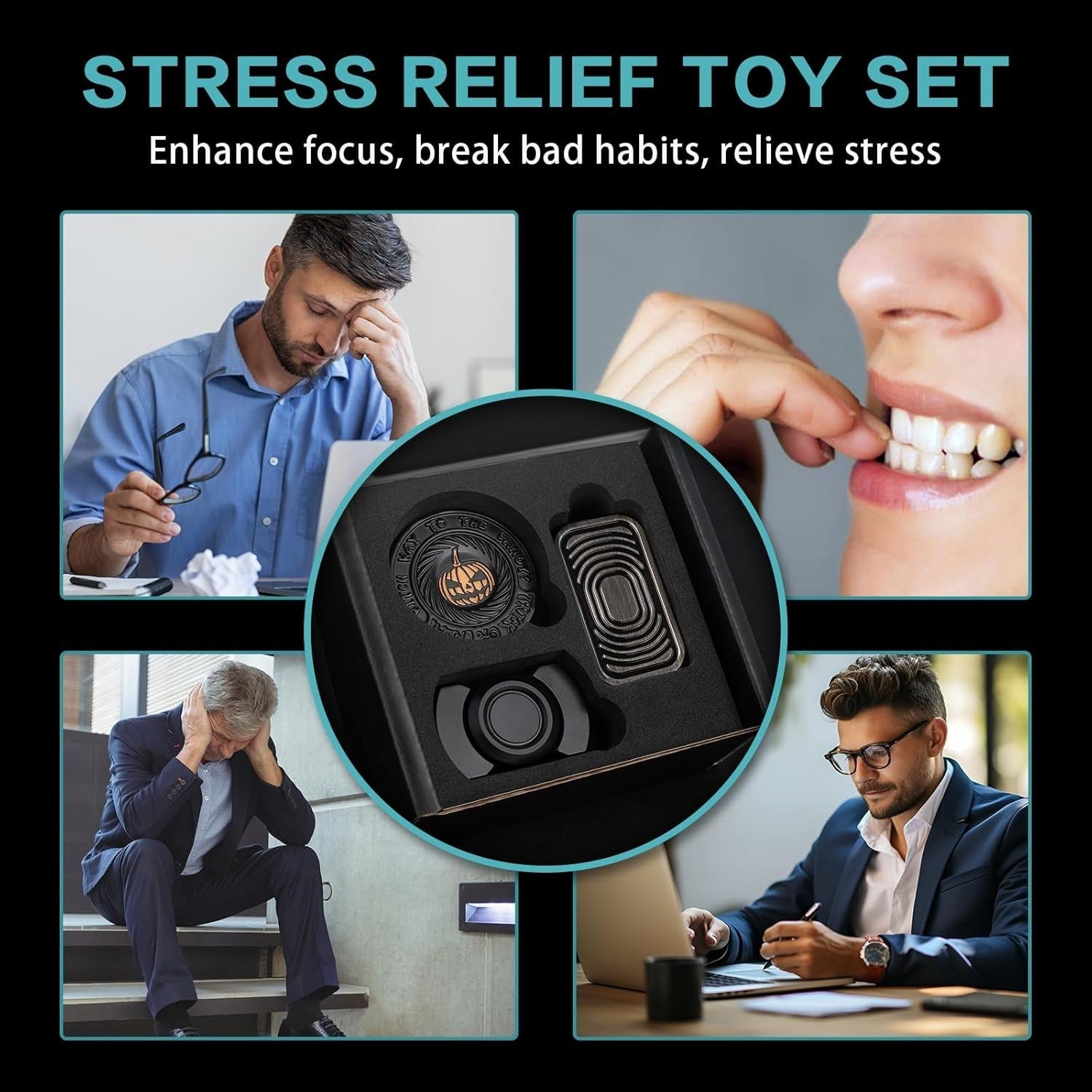 3pc Metal Fidget Set Slider Spinner Haptic Coin Stress Focus