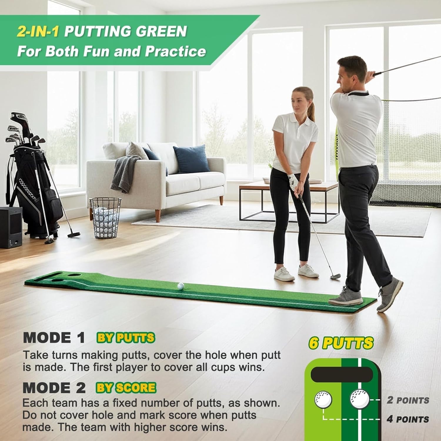 Indoor Golf Putting Green Mat Set Foldable Training Game Home Office
