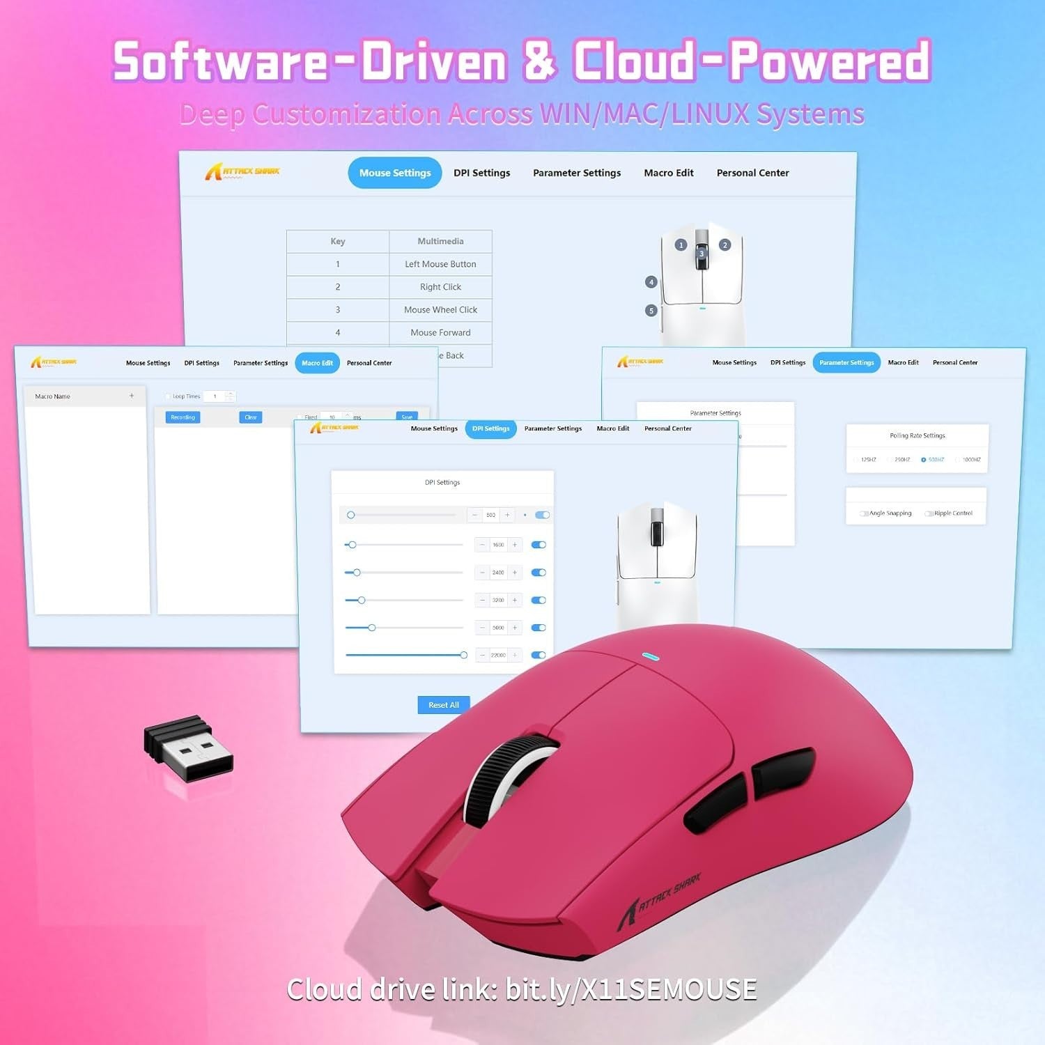Esports Wireless Mouse 22K DPI 63g 1000Hz Tri-Mode Pink
