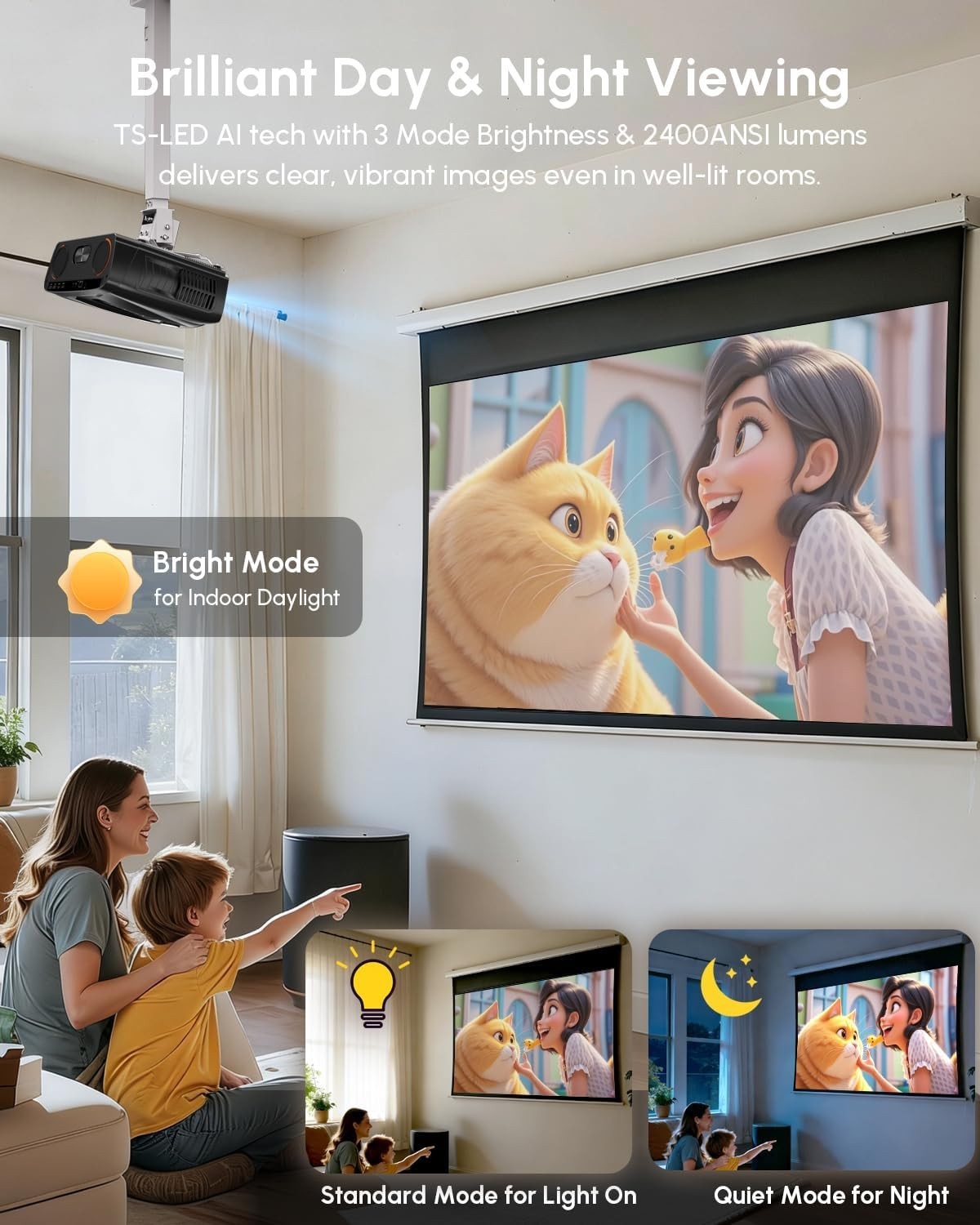 2400 ANSI 4K Daylight Smart Projector HDR10+ WiFi6 40W Dolby DTS