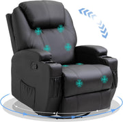 Massage Recliner Rocker Chair 360° Swivel 165° Recline Footrest Black