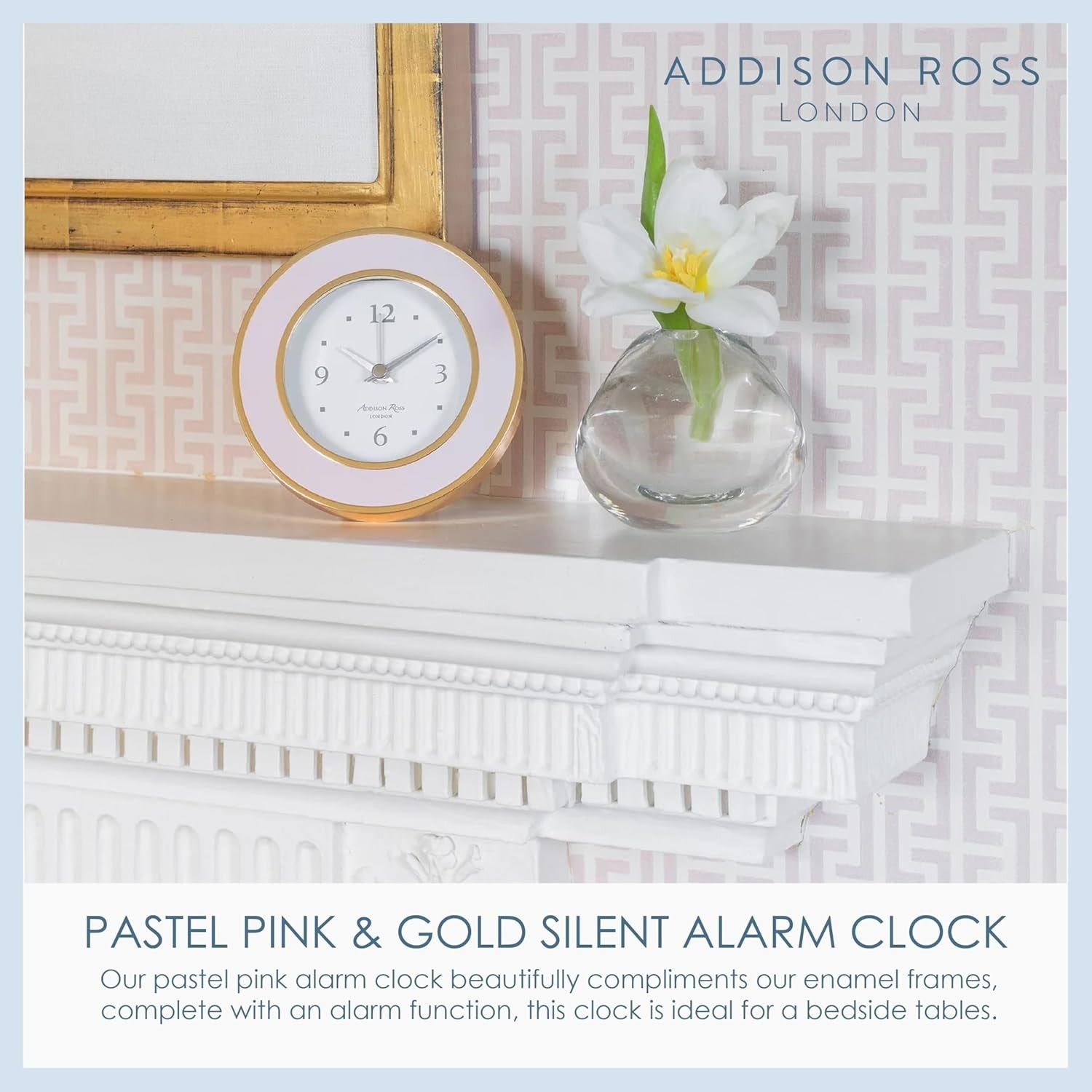 Silent Sweep Alarm Clock Pastel Pink Gold Compact Bedside Home Decor