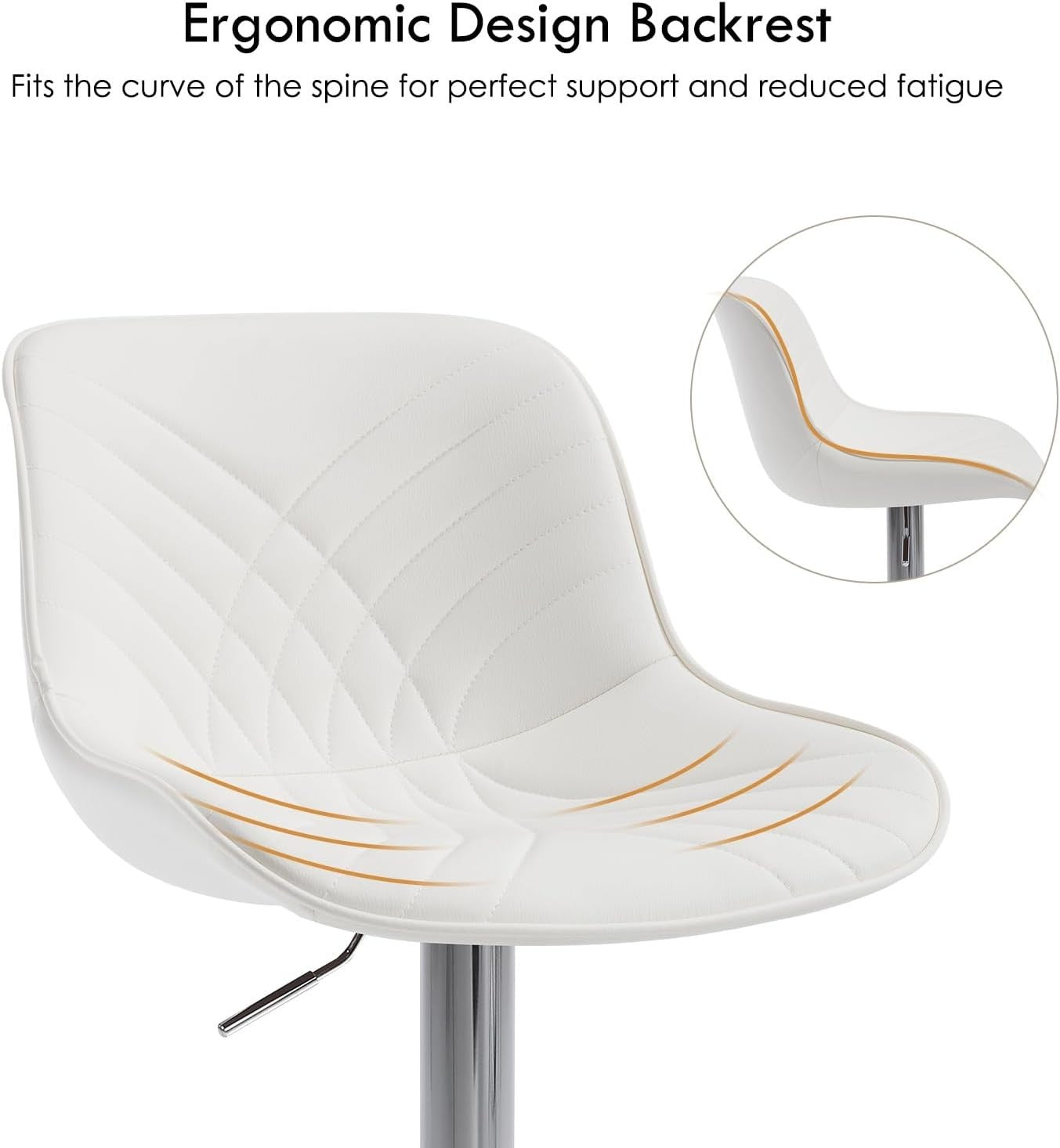 Adjustable White Faux Leather Bar Stools Set of 2 | Swivel Kitchen & Counter