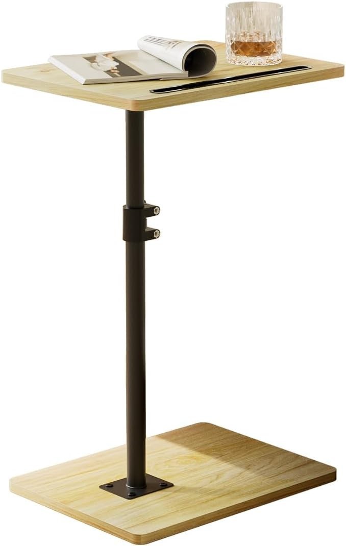 Adjustable C-Shaped Swivel Side Table 40x30x(45-81)cm Oak Coffee Tray