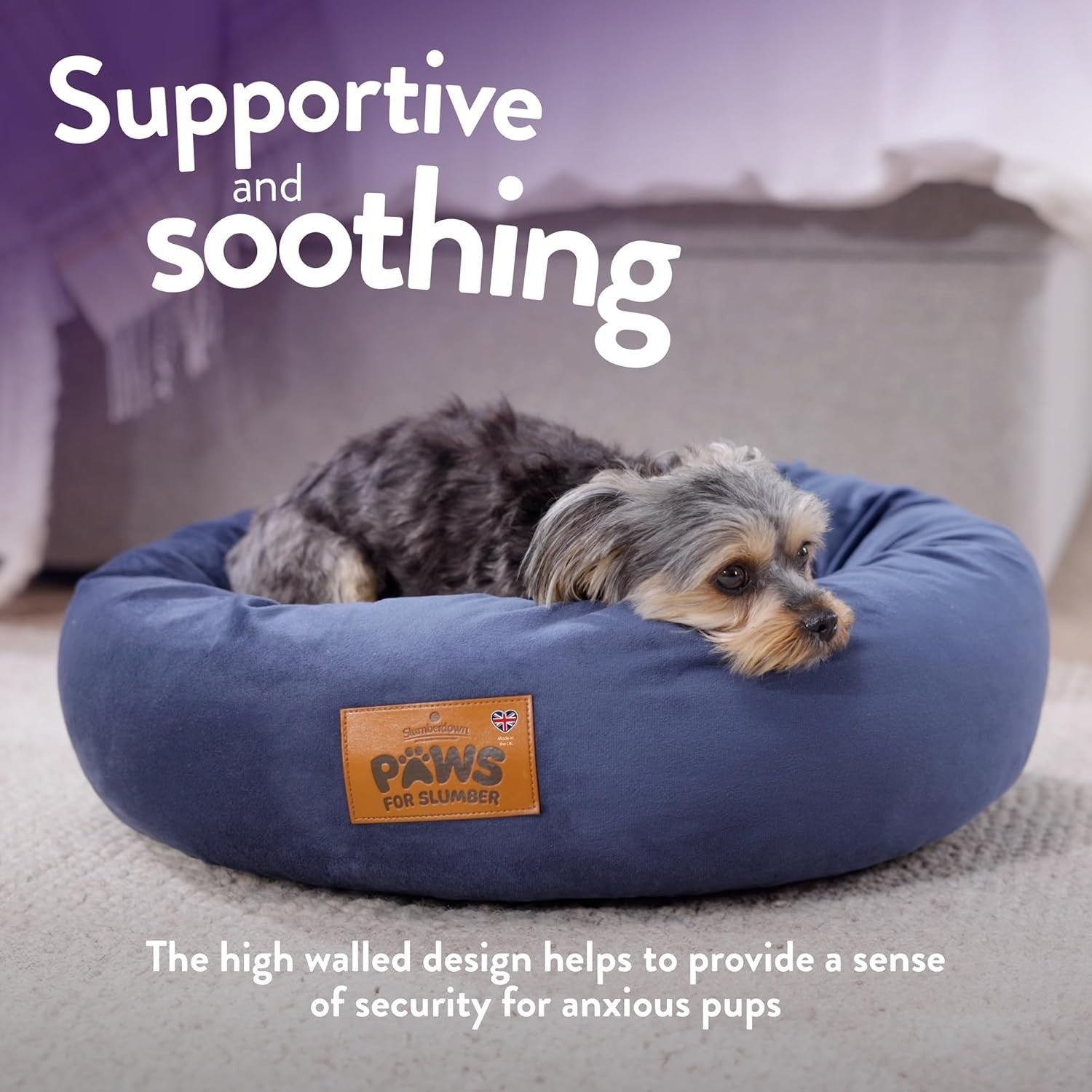 XL Calming Donut Dog Bed 85cm Washable Non Slip Navy