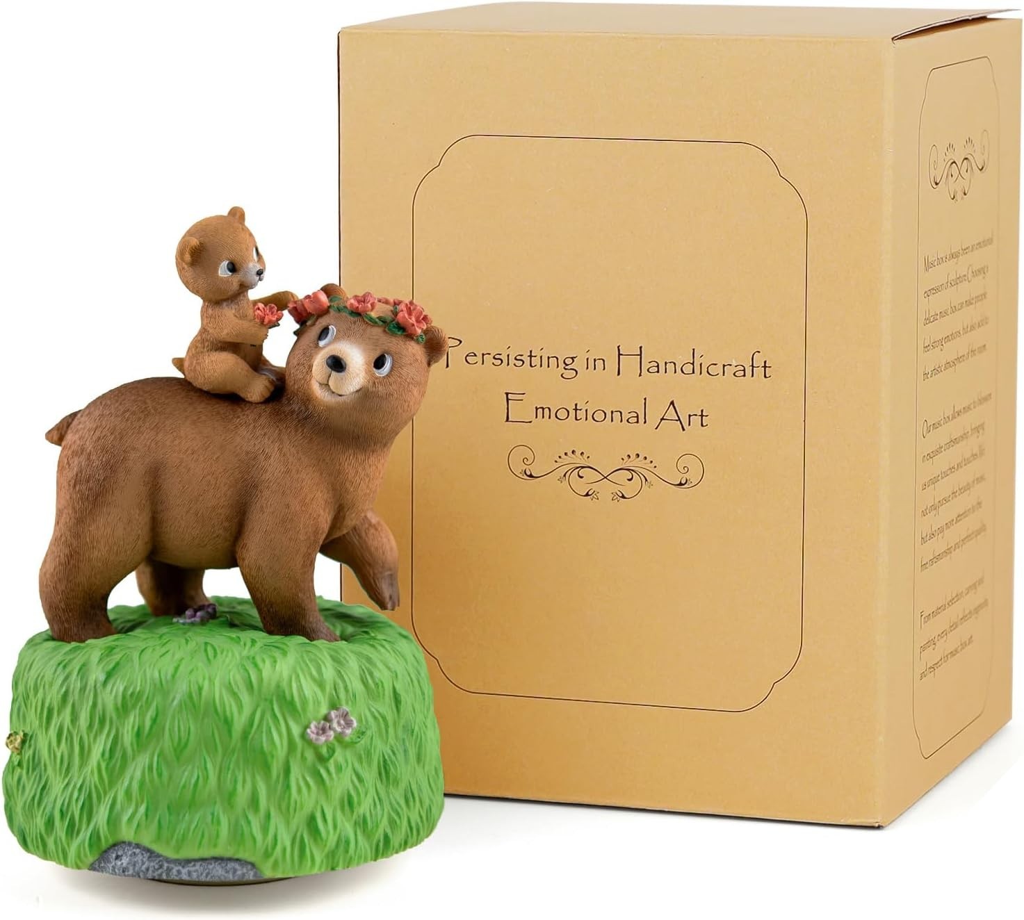 Mother & Daughter Bear Music Box Hand-Painted Vintage Figurine