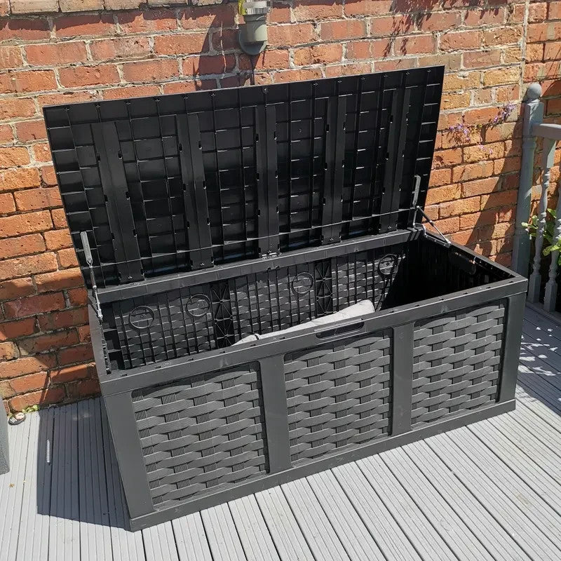 634L Rattan Style Outdoor Garden Storage Box Bench Seat Black Waterproof
