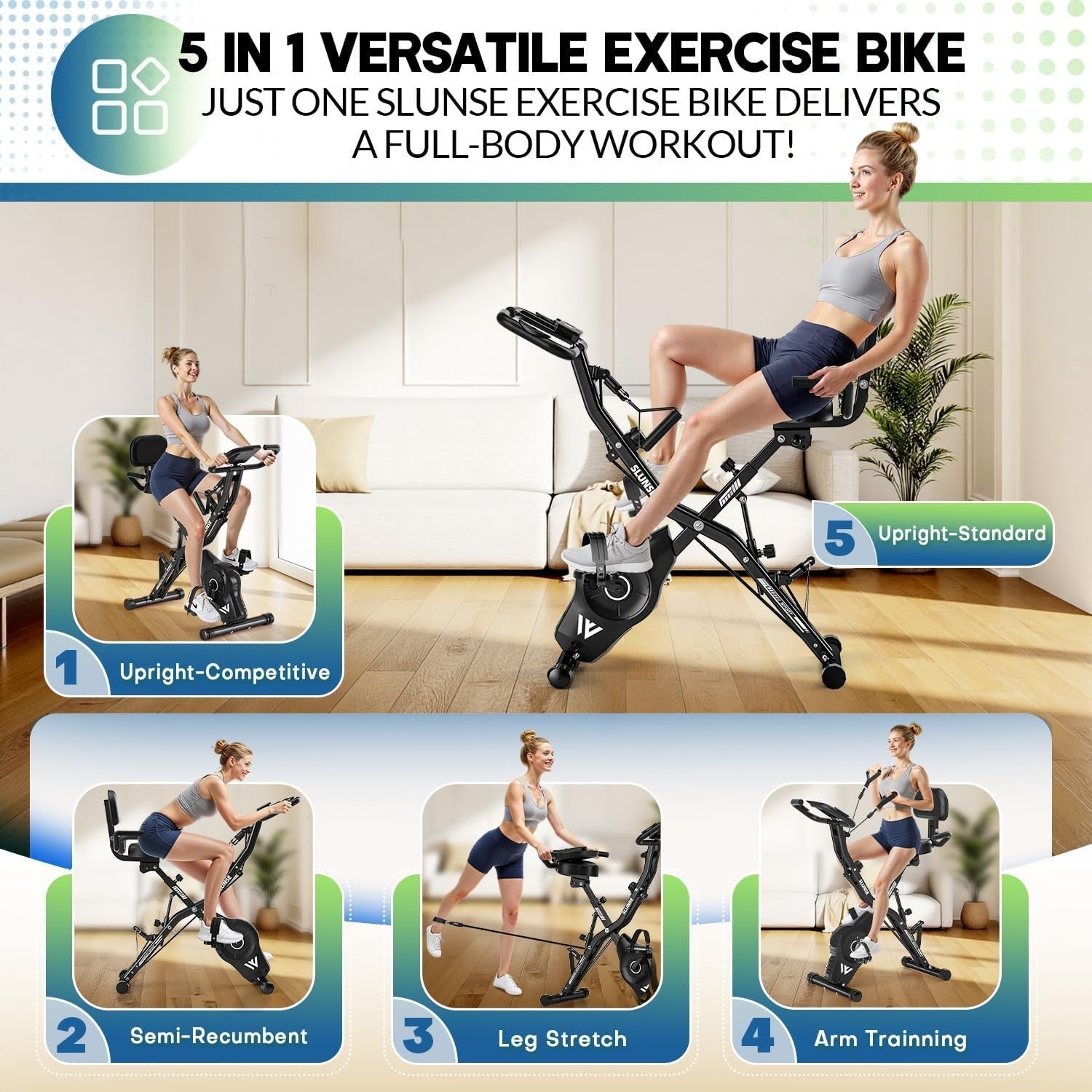 5-in-1 Folding Exercise Bike w/ 16-Level Magnetic Resistance, LCD & 350lb Cap
