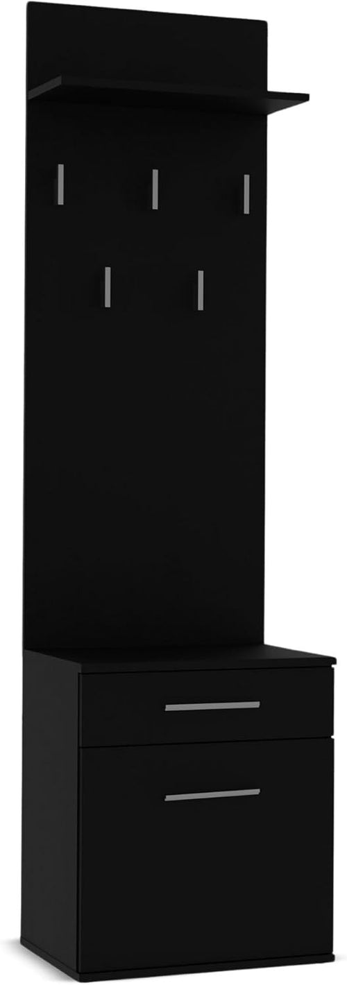 Modern Black Double Wardrobe with Drawers, Hooks & Shoe Storage 180cm