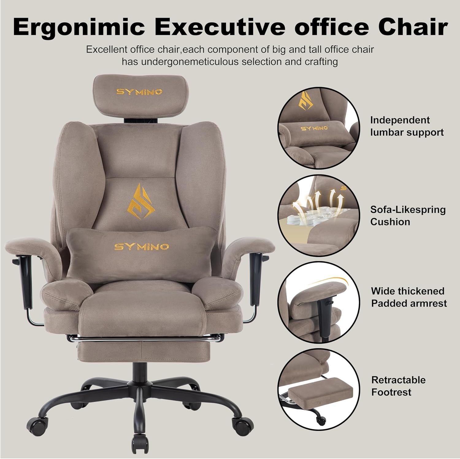 Ergonomic Gaming Chair with Footrest Pocket Spring Twill Fabric