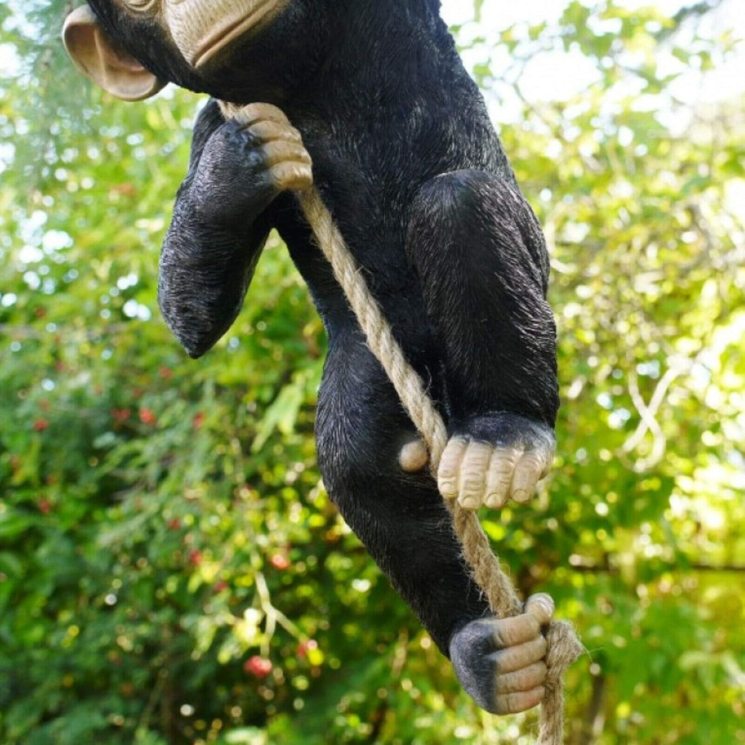 Climbing Monkey Hanging Garden Ornament with Rope ✔ Weatherproof Resin Statue