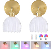 Set of 2 Wall Sconce Lights Battery Operated RGB Remote Dimmable Lamps