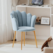 Velvet Vanity Chair Shell Back Gold Metal Legs Light Blue