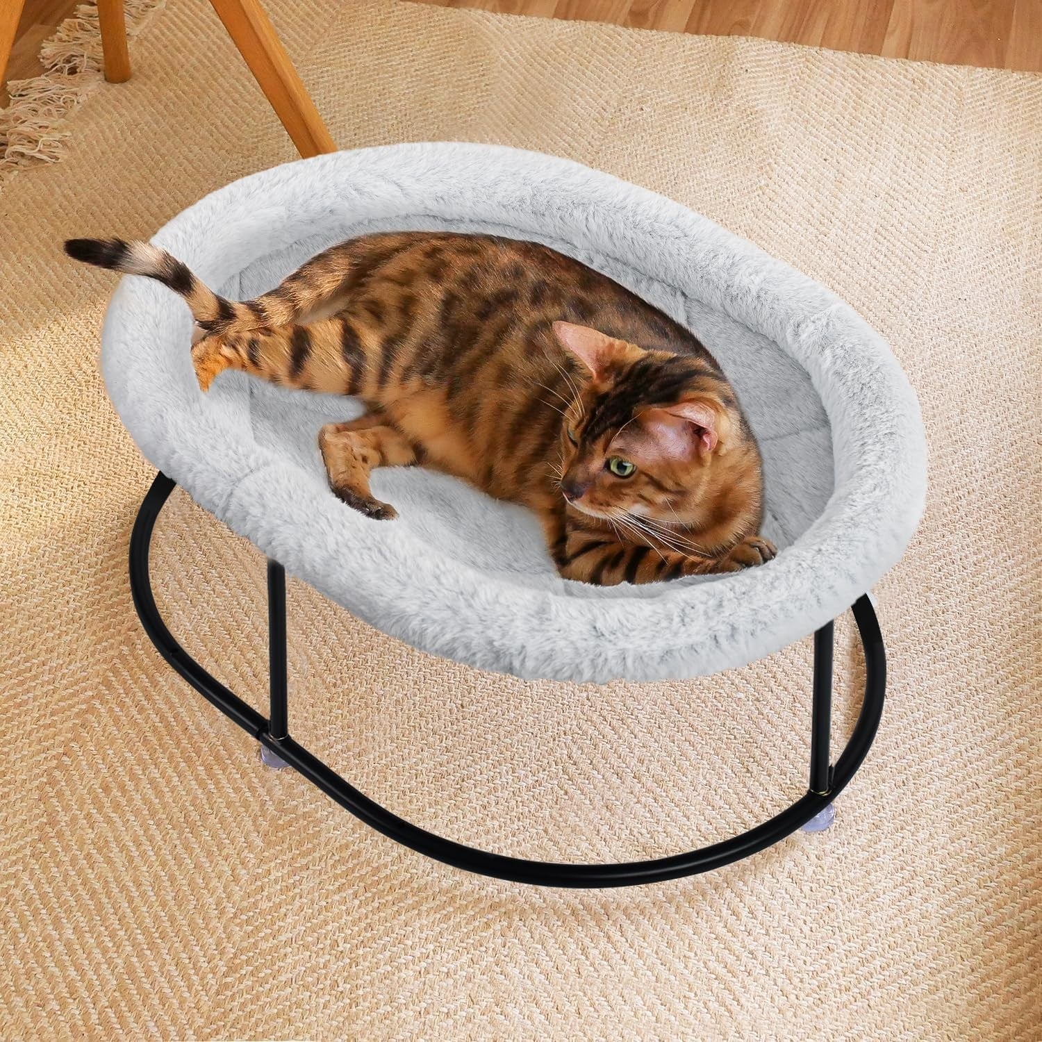 Elevated Cat Hammock Bed Oval Plush Cuddle Pet Bed w Detachable Pad