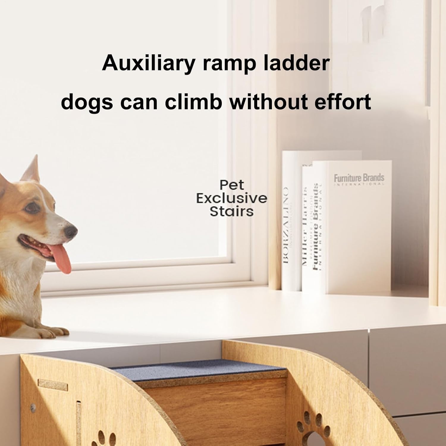Natural Wood Pet Stairs Non Slip Dog & Cat Bed Steps