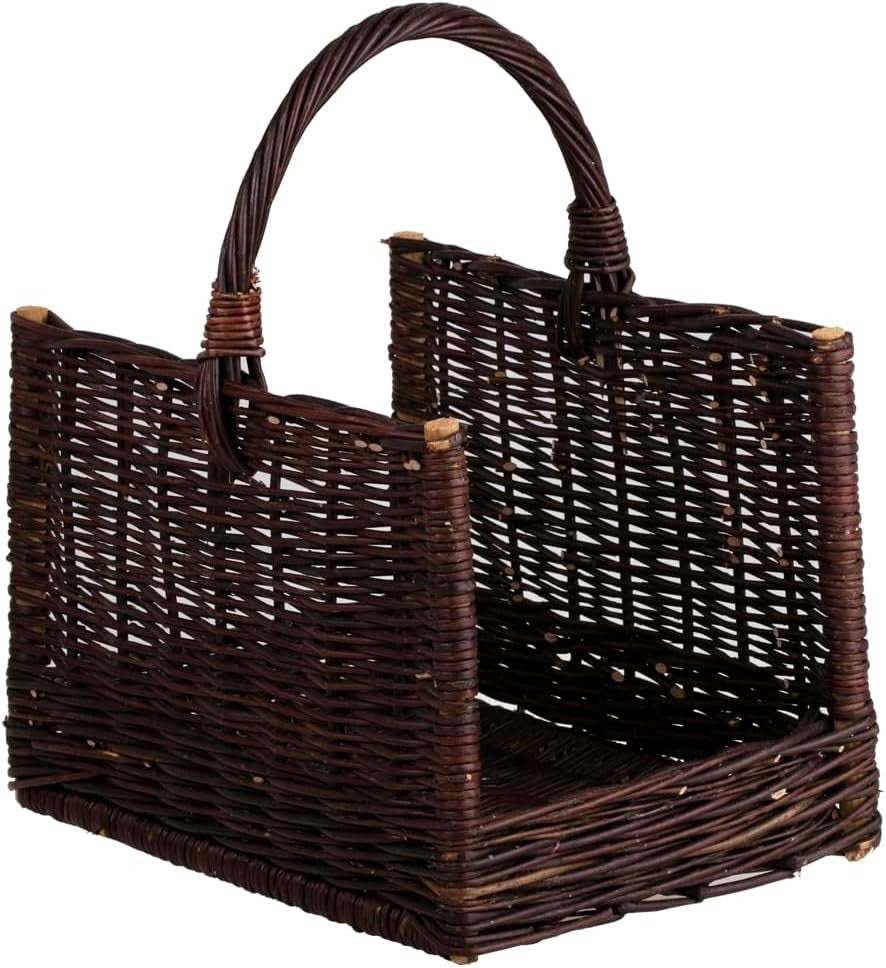 Rustic Wicker Log Basket with Handle – Indoor Firewood Storage 50x35x33cm