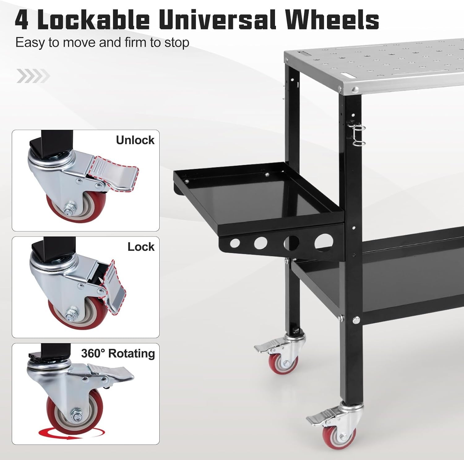 Heavy Duty Welding Table on Wheels 36x18 580kg Workbench Tool Rack Fixture Holes