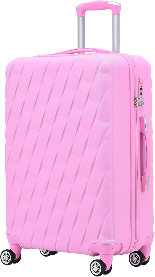 20 Inch Cabin Carry On Hard Shell Suitcase 4 Dual Spinner Wheels Lock Pink