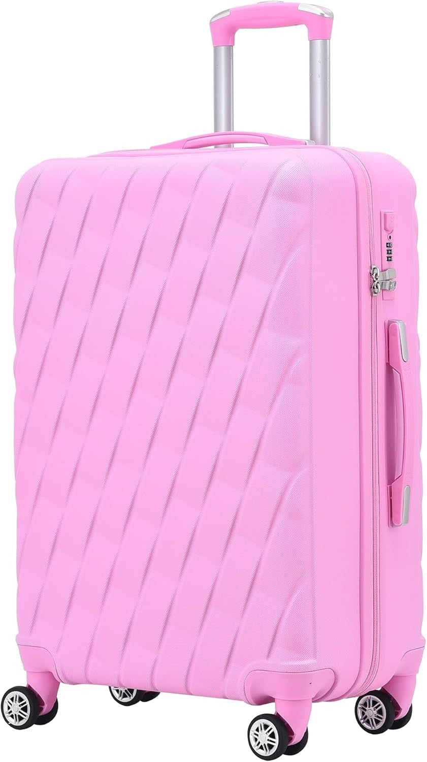 20 Inch Cabin Carry On Hard Shell Suitcase 4 Dual Spinner Wheels Lock Pink