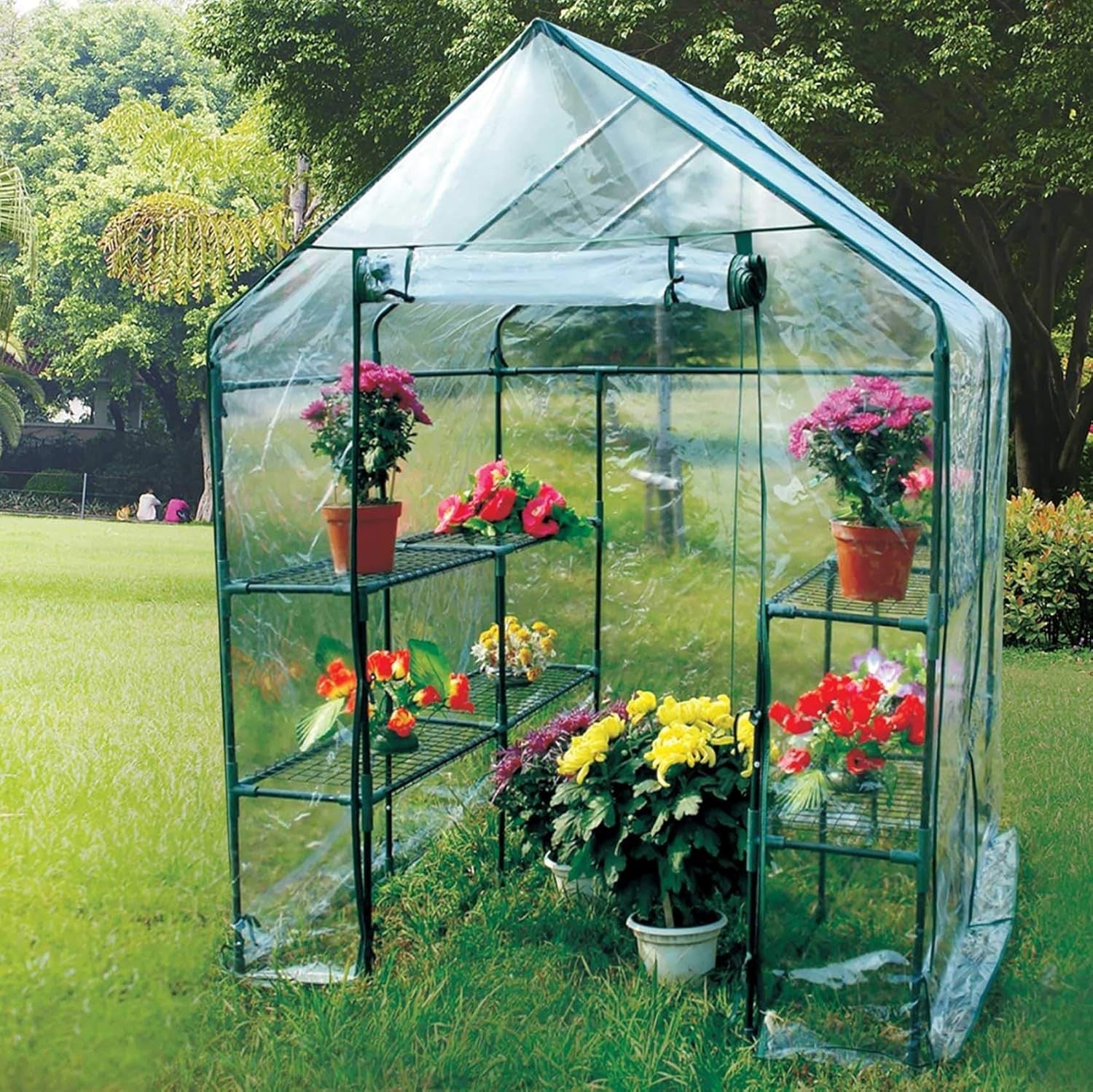 8-Shelf Walk-In Greenhouse 143x143x195cm Clear PVC Cover Outdoor Plant Shelter
