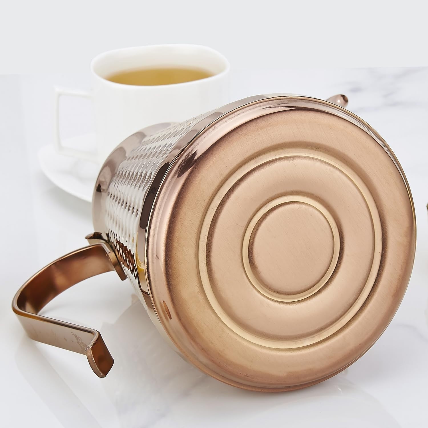 Copper Stainless Steel Teapot 54oz 1.6L w/ Infuser Hammered Finish